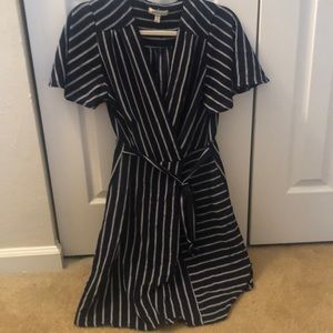 Striped Navy and White Wrap Dress